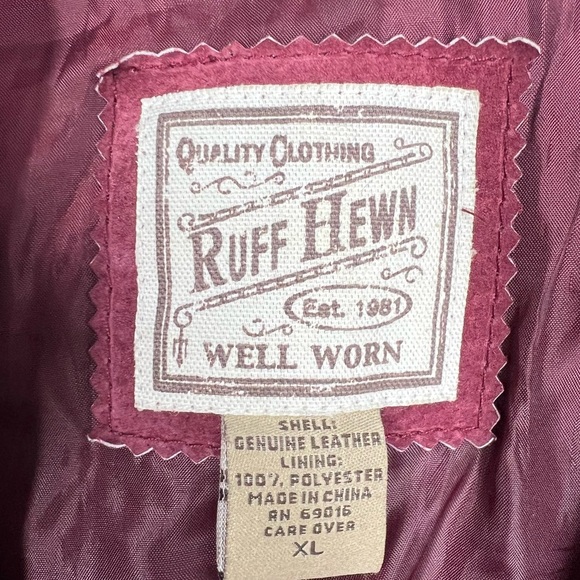 RUFF HEWN Well Worn Full Zip Deep Wine/Merlot Suede Moto Jacket Size XL - Picture 4 of 9